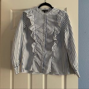 Banana Republic Striped Blouse with Ruffle